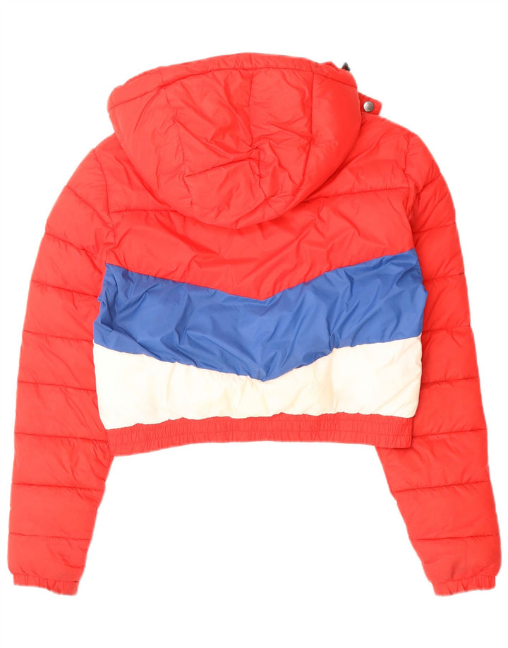 SUPERDRY Veste matelassée à capuche courte pour femme UK 10 Small Rouge Colourblock