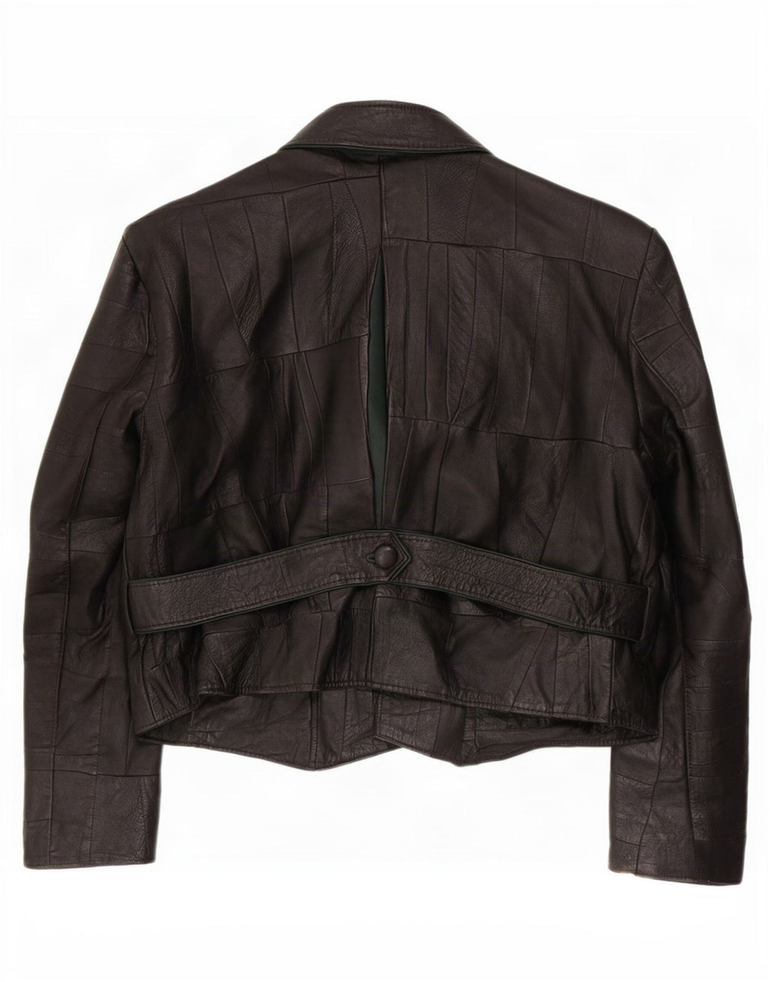 vintage Femmes 2 Bouton Veste Blazer En Cuir UK 10 Petit Noir
