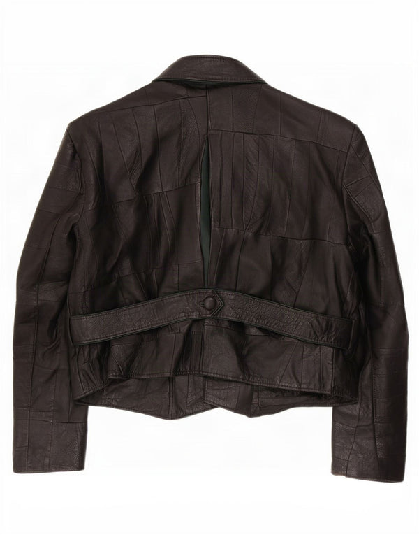 vintage Femmes 2 Bouton Veste Blazer En Cuir UK 10 Petit Noir