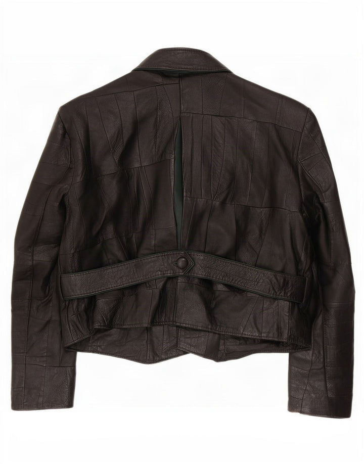 vintage Femmes 2 Bouton Veste Blazer En Cuir UK 10 Petit Noir