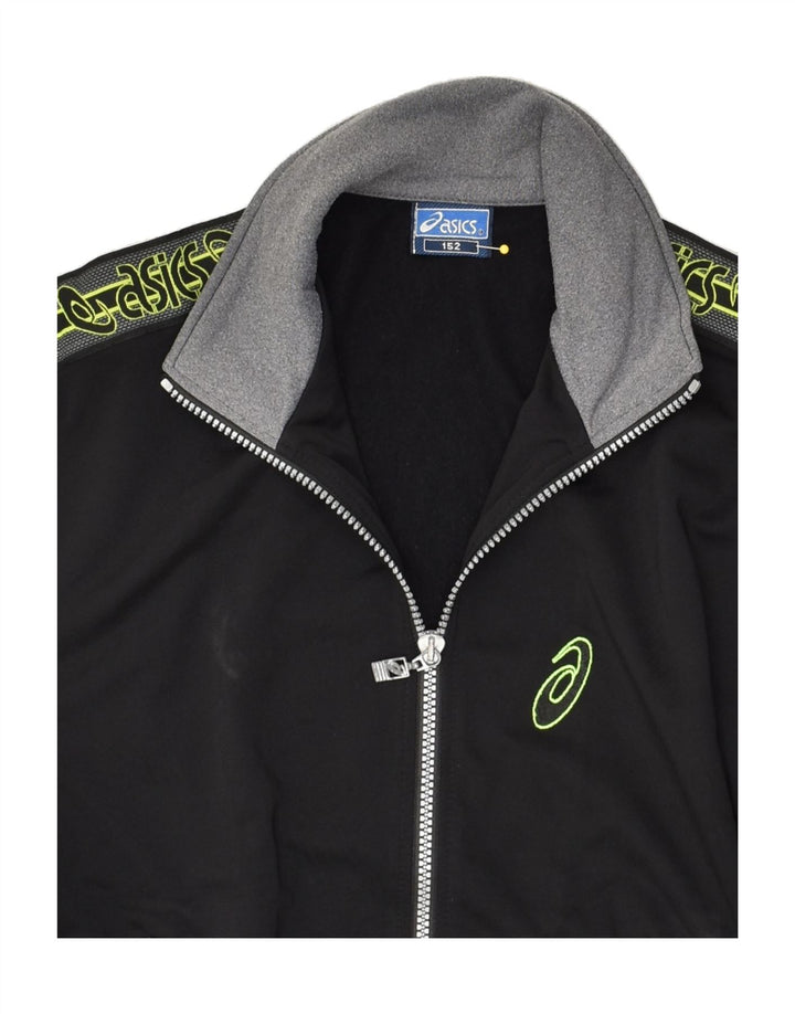 ASICS Boys Graphic Tracksuit Top Jacket 12-13 Years Black Polyester | Vintage Asics | Thrift | Second-Hand Asics | Used Clothing | Messina Hembry 