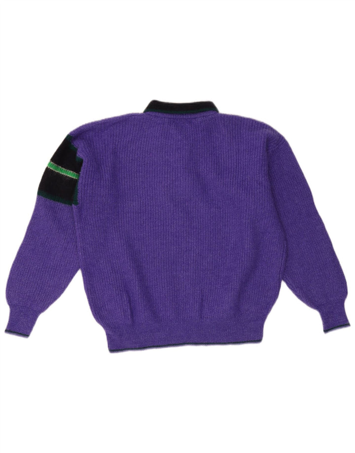 VINTAGE Pull à col polo pour homme Grand color block violet
