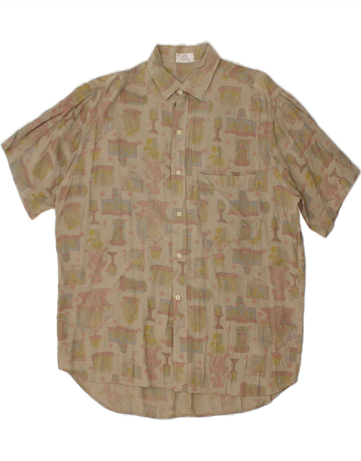 INGRAM Mens Abstract Pattern Short Sleeve Shirt Size 15 3/4 40 Medium Grey Vintage Ingram and Second-Hand Ingram from Messina Hembry 