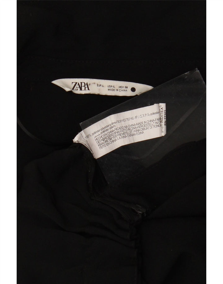 Zara Womens Crop 3/4 Sleeve Blouse Top UK 14 Large Noir Polyester