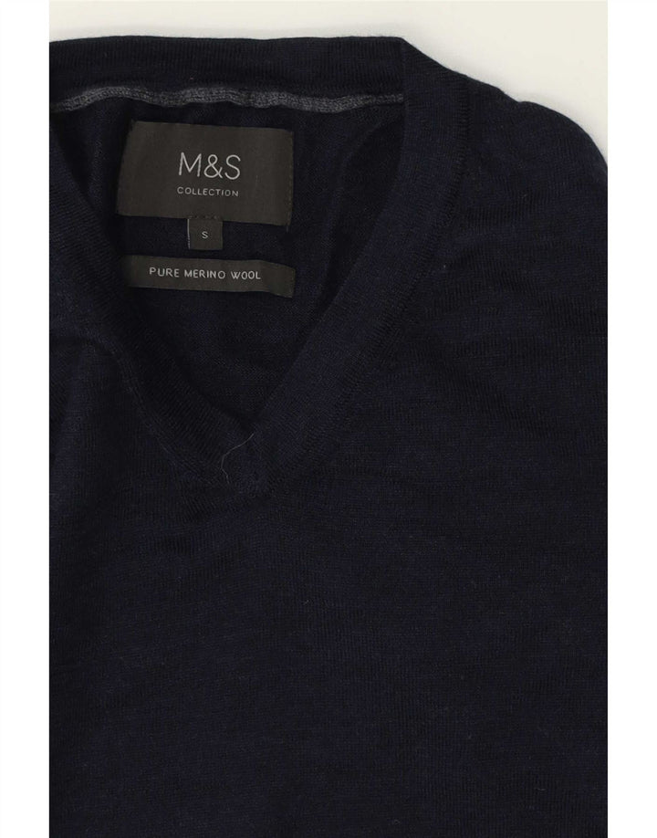 Marks & Spencer Pull col V pour homme en laine mérinos bleu marine Taille S