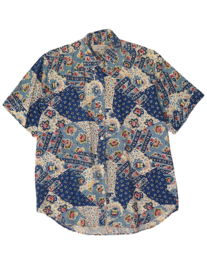 Creativity Chemise à manches courtes pour femme UK 10 Petit Bleu Patchwork Coton
