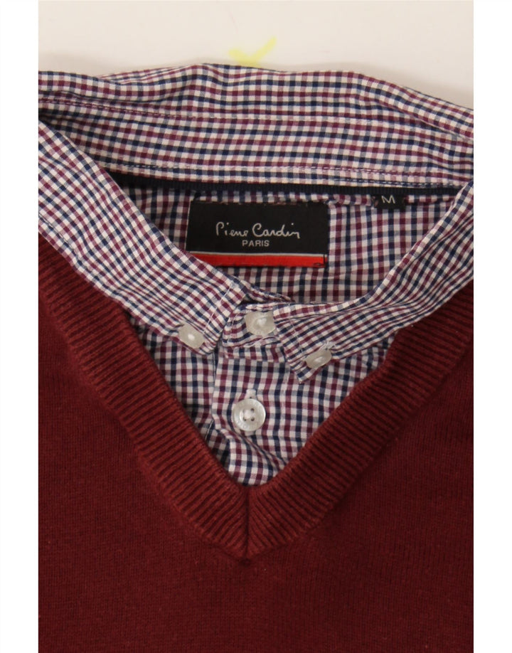 PIERRE CARDIN Mens V-Neck Jumper Sweater Medium Maroon Cotton Vintage Pierre Cardin and Second-Hand Pierre Cardin from Messina Hembry 