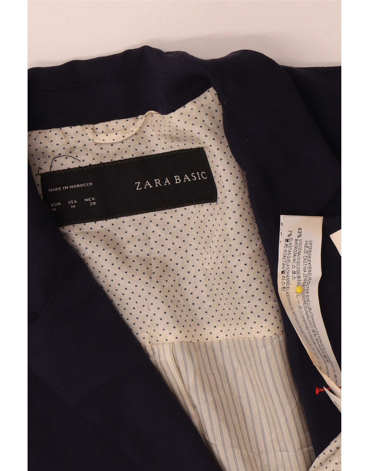 Zara Veste Blazer 1 Bouton Femme UK 12 Bleu Marine Moyen Viscose