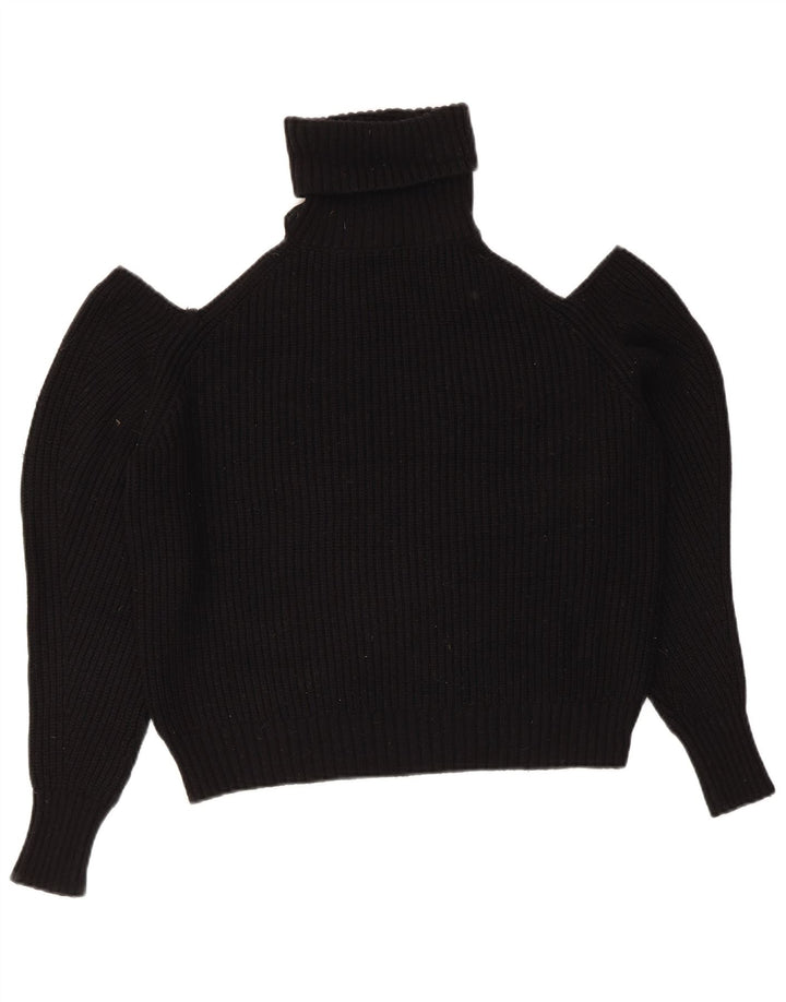 Zara Pull court surdimensionné à col roulé pour femme UK 10 Petit Noir
