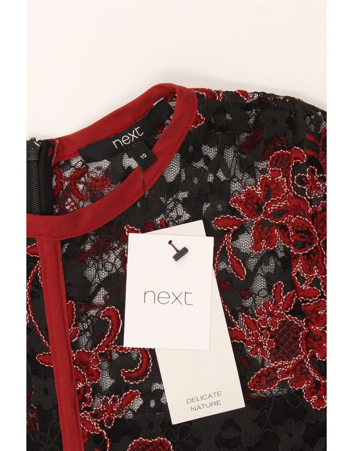 NEXT Womens Sheath Dress UK 10 Small Black Floral Polyester Vintage Next and Second-Hand Next from Messina Hembry 