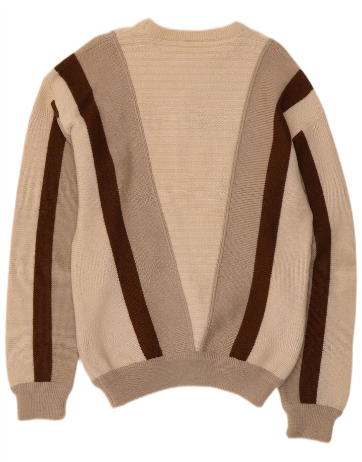Orville Pull à col rond pour homme en laine color block beige moyen