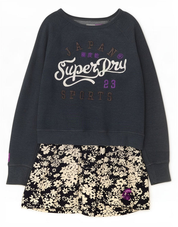 Superdry Robe sweat-shirt graphique pour femme UK 16 Large Bleu marine