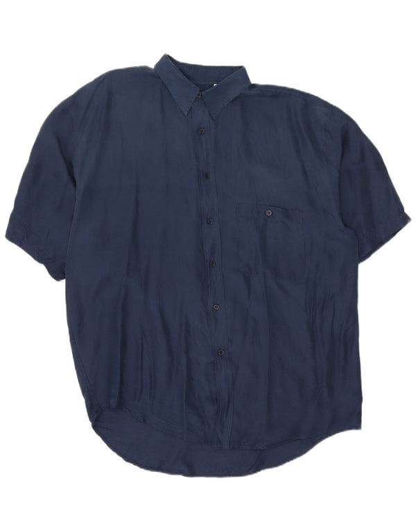 Chemise à manches courtes homme vintage XL soie bleu marine