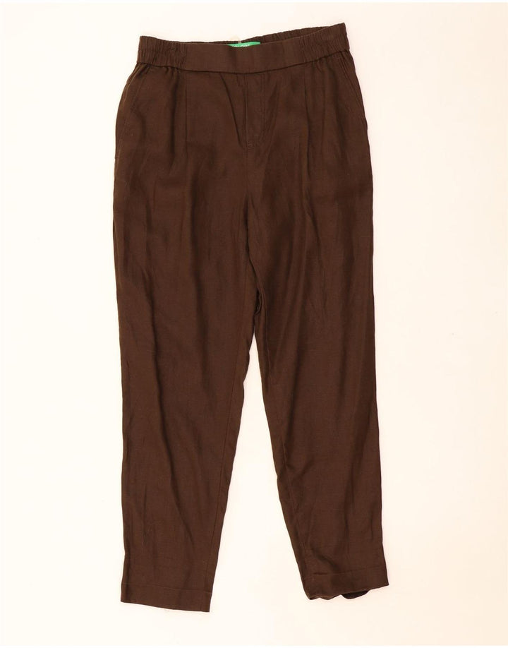 BENETTON Pantalon Chino Fuselé Femme Moyen W28 L27 Lin Marron