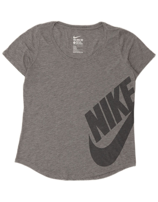 NIKE T-shirt graphique coupe athlétique pour femme UK 14 Large Gris Polyester
