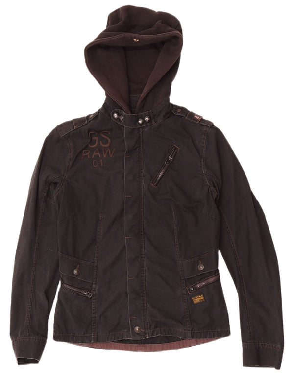 G-Star Veste militaire à capuche graphique pour femme UK 16 Large Noir Coton