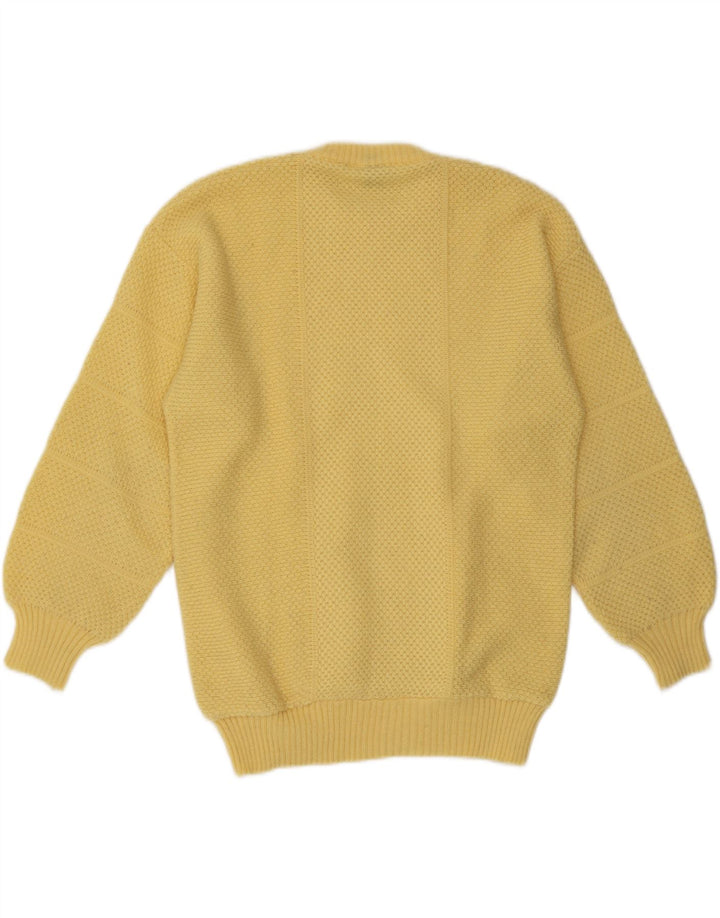 vintage Mens Crew Neck Jumper Pull Grand Acrylique Jaune