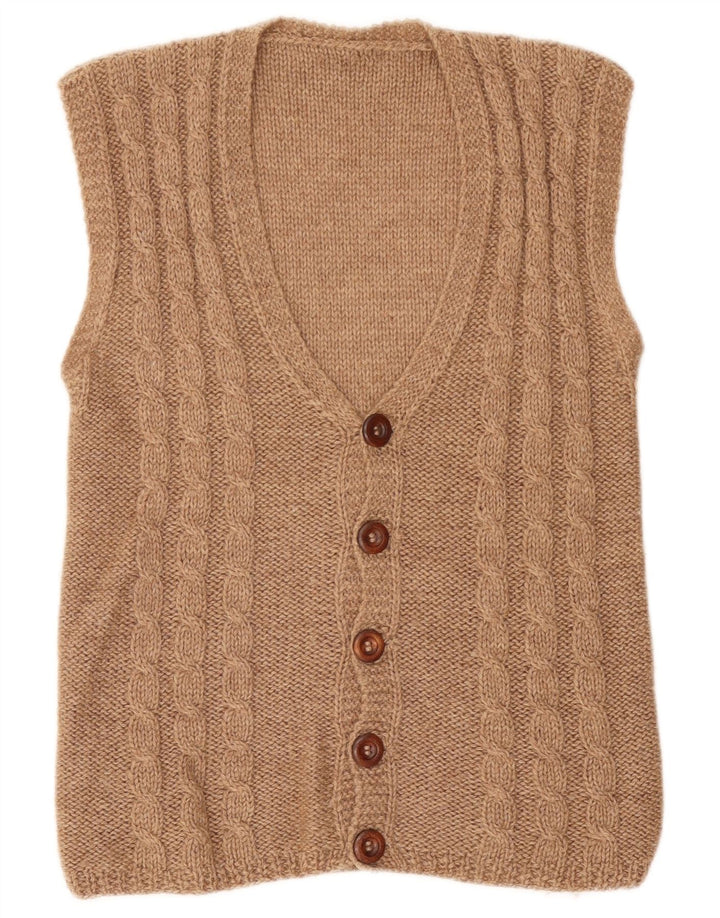 vintage Mens Cardigan sans manches Pull Petit Beige