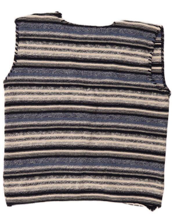 vintage Femmes Sans Manches Cardigan Pull UK 16 Grand Bleu Rayé