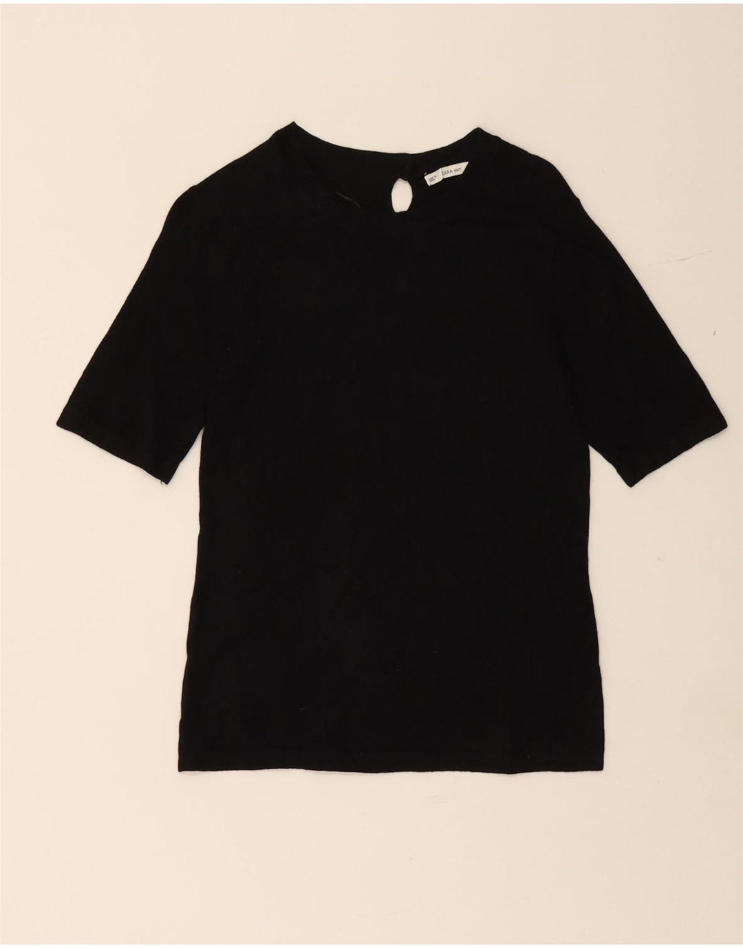 ZARA Pull à manches courtes et col bateau pour femme UK 12 Noir moyen