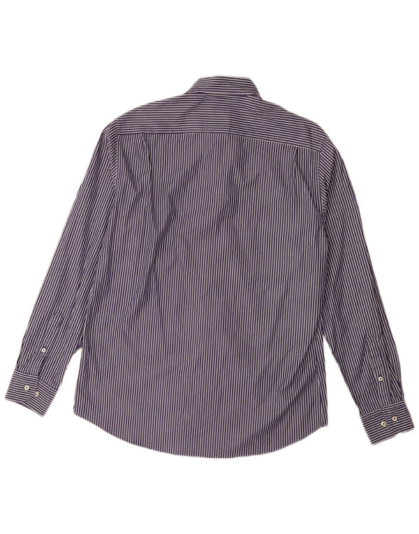 Massimo Dutti Chemise Homme Large Bleu Marine En Coton À Fines Rayures