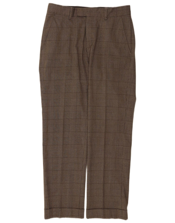 Zara Pantalon de costume droit pour homme EU 40 Medium W31 L31 Laine à carreaux marron