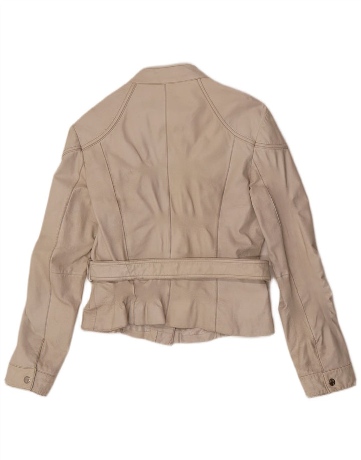 veste de course en cuir femme vintage IT 46 Grand cuir blanc