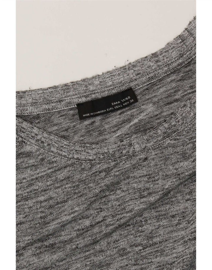 Zara Femme Top Manches Longues UK 16 Large Gris Moucheté