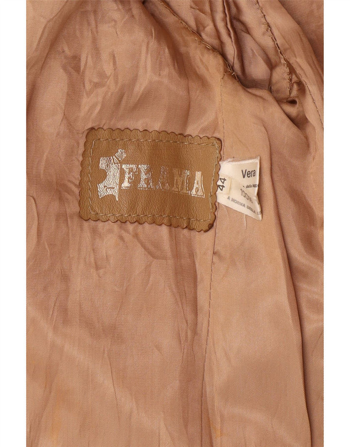 vintage Femme 2 Bouton Blazer Veste IT 44 Moyen Beige Cuir Classique