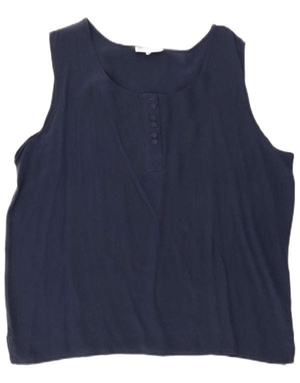 Pura Seta Chemisier sans manches pour femme UK 22 2XL Bleu marine Soie