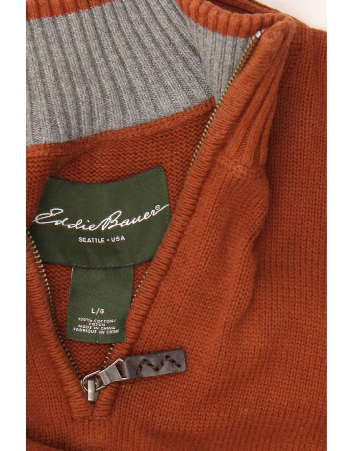 Eddie Bauer Pull à col zippé pour homme en coton marron Taille L