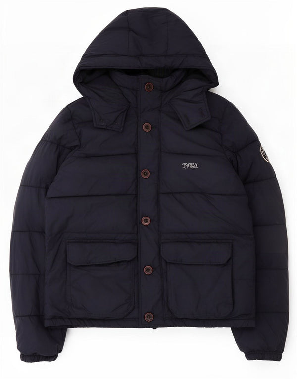 Abercrombie & Fitch Veste matelassée à capuche pour homme UK 42 XL Bleu marine Polyester