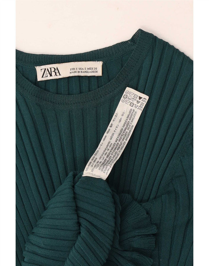 Zara Womens Crop Blouse Top UK 8 Small Vert Viscose