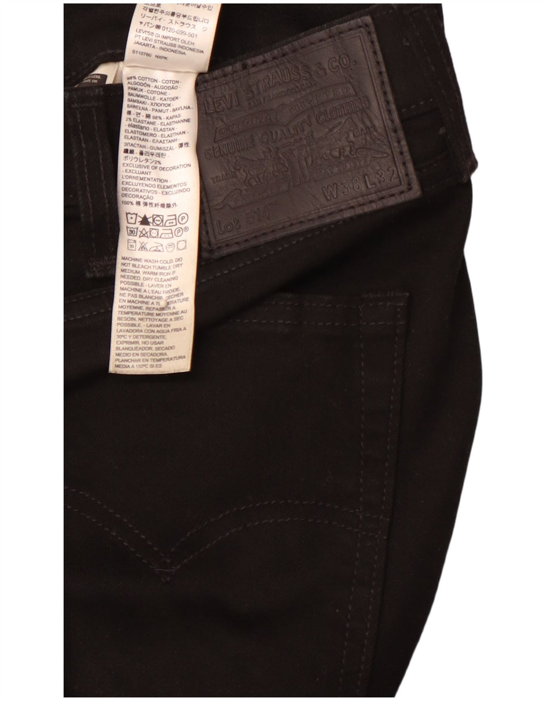 LEVI'S Jean Droit 514 Homme W38 L32 Noir Coton