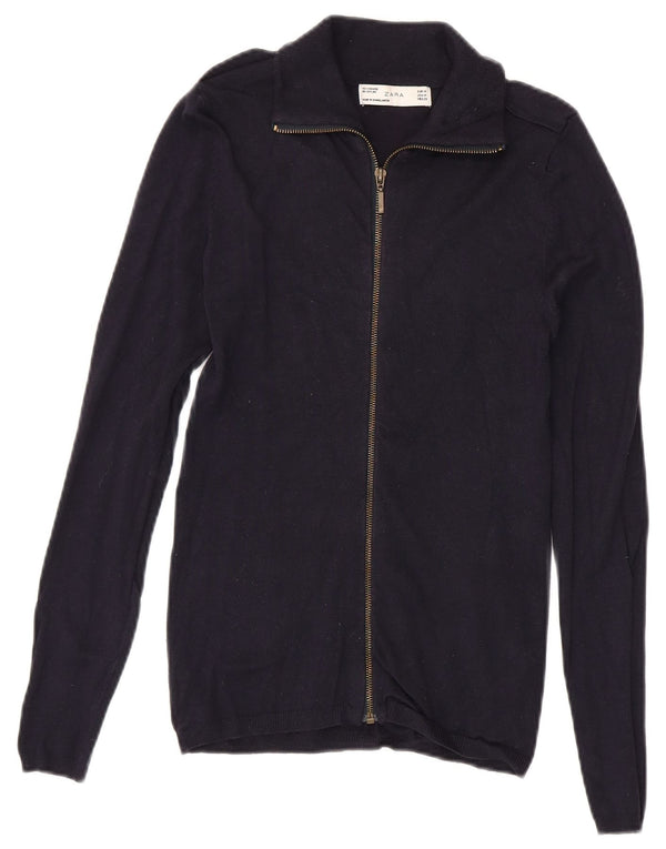 Zara Pull col zippé pour femme UK 12 Bleu marine moyen Viscose