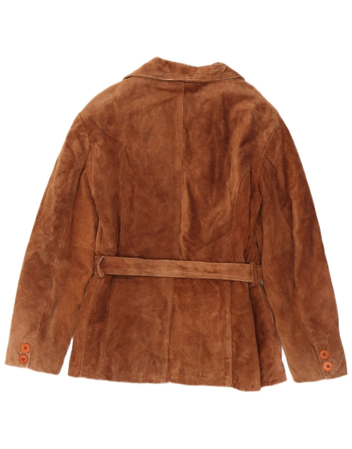 veste en daim double poitrine vintage femme UK 18 XL Cuir Beige