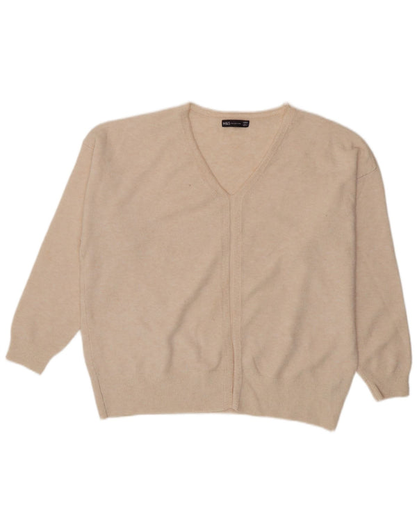 Marks & Spencer Pull surdimensionné à col en V pour femme UK 16 Large Beige