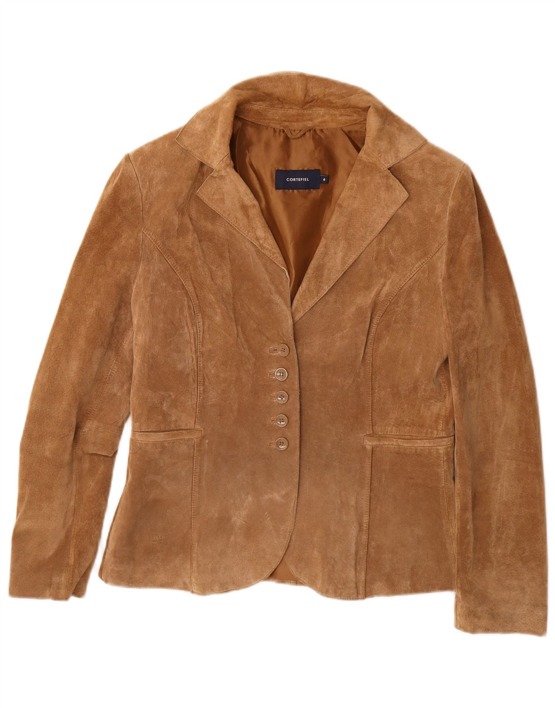 Cortefiel Veste blazer en daim à 5 boutons pour femme UK 14 Cuir marron moyen
