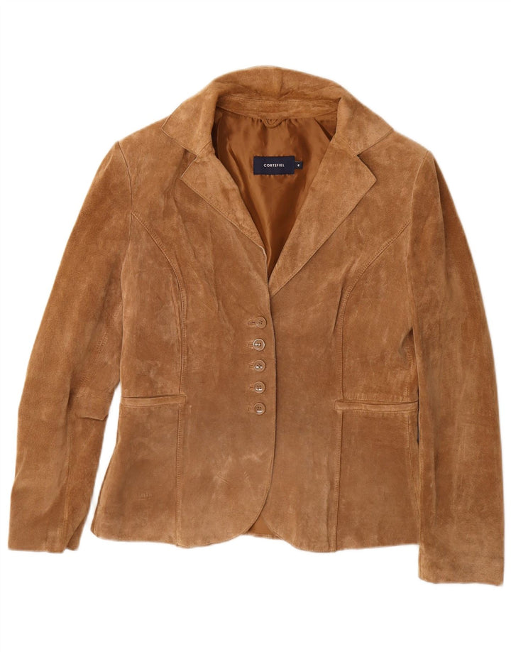 Cortefiel Veste blazer en daim à 5 boutons pour femme UK 14 Cuir marron moyen