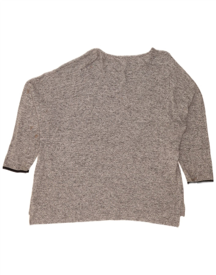 Zara Femme Haut Oversize Manches 3/4 UK 16 Grand Gris Moucheté
