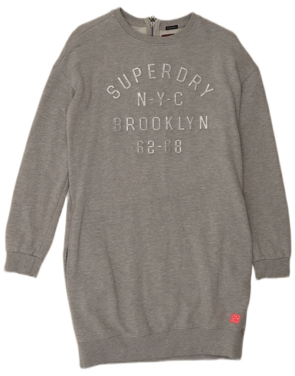 SUPERDRY Robe sweat-shirt graphique surdimensionnée pour femme UK 10 Petit Gris