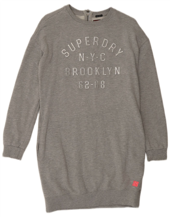 SUPERDRY Robe sweat-shirt graphique surdimensionnée pour femme UK 10 Petit Gris