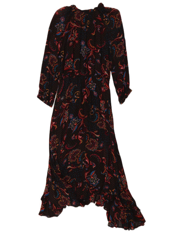 Monsoon Robe longue asymétrique à manches longues pour femme UK 44, motif cachemire noir moyen