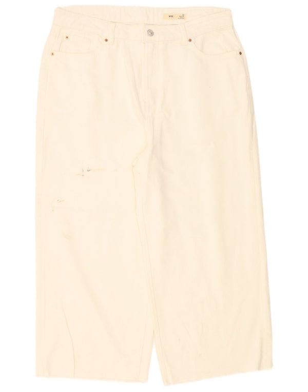 Marks & Spencer Jean court à jambe large pour femme UK 16 Large W36 L24 Blanc cassé