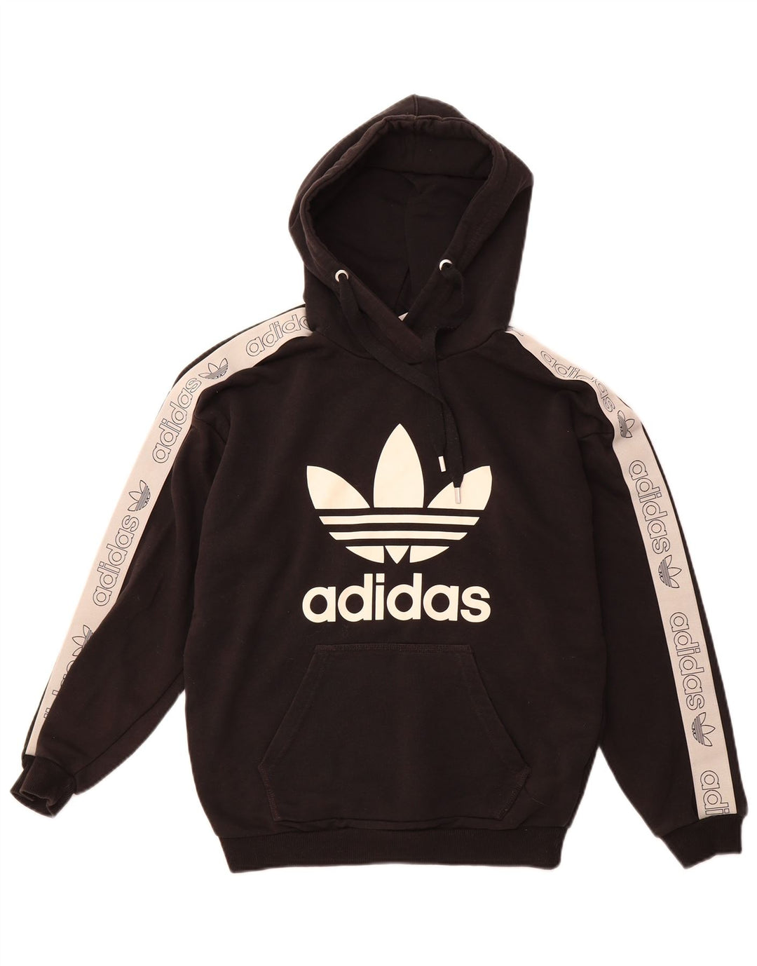 ADIDAS Pull à capuche graphique surdimensionné pour femme UK 8 Small Noir Colourblock