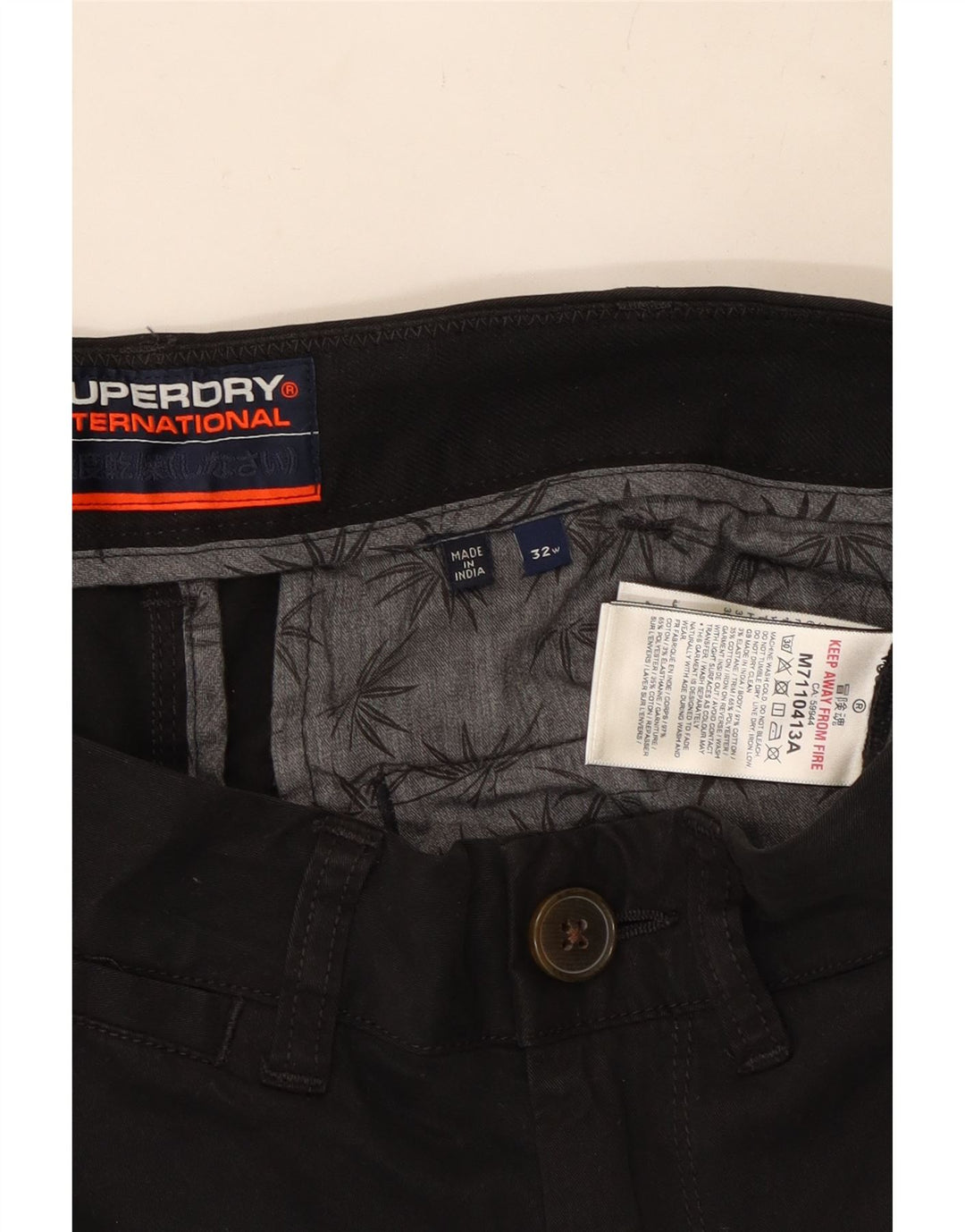 SUPERDRY Short Chino Homme W32 Coton Noir Moyen