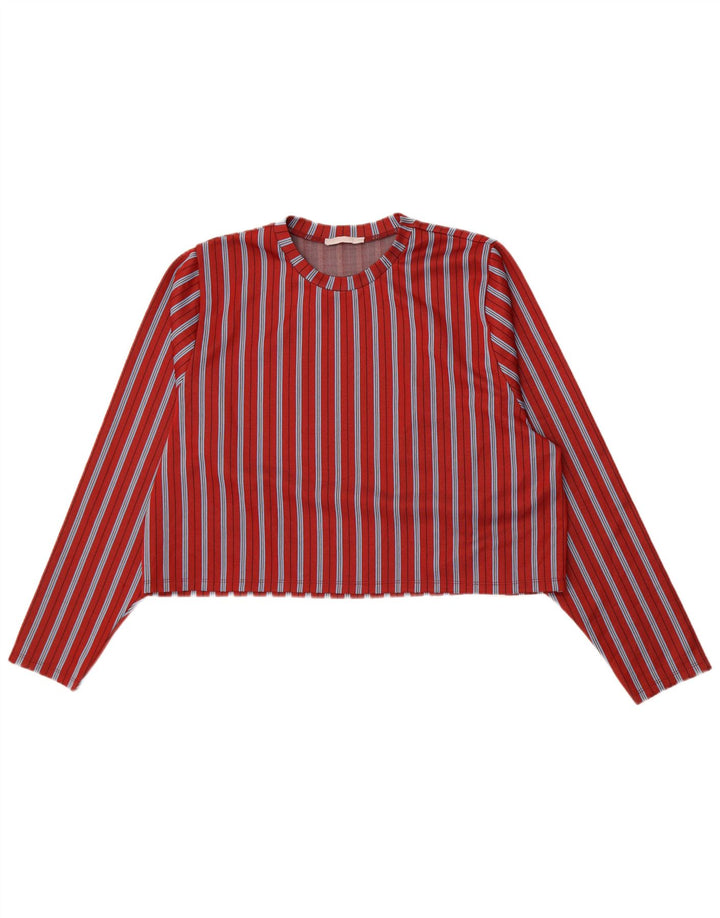 Zara Womens Crop Top Manches Longues UK 14 Medium Rouge Rayé