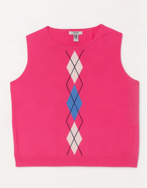Izod Femme Petite Gilet Débardeur UK 14 Grand Rose Argyle/Diamant Coton