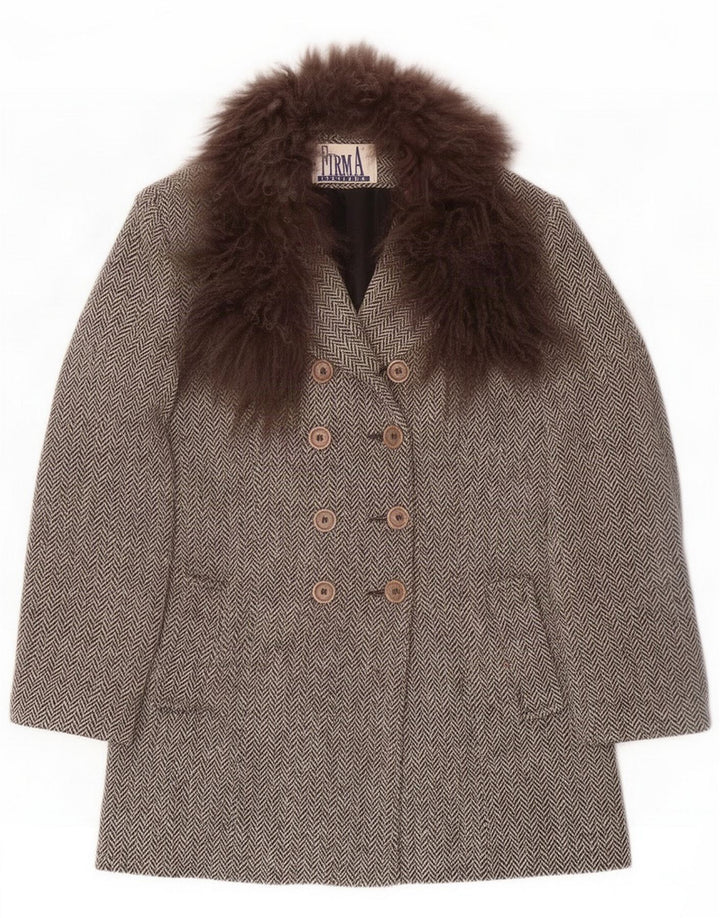 FIRMA Manteau croisé pour femme UK 10 Petite laine à chevrons gris