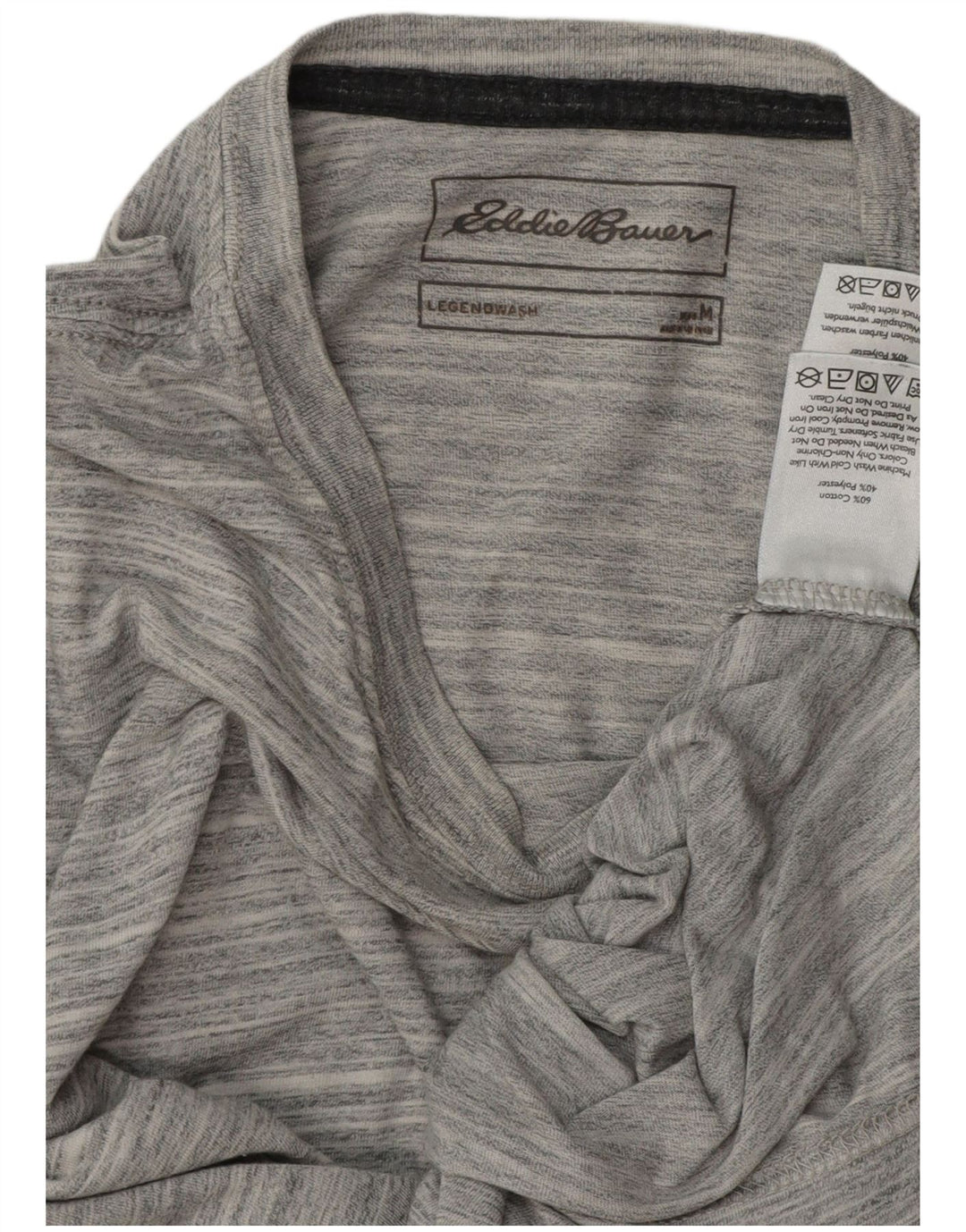 EDDIE BAUER T-Shirt Homme Top Gris Moyen en Coton à Fines Rayures